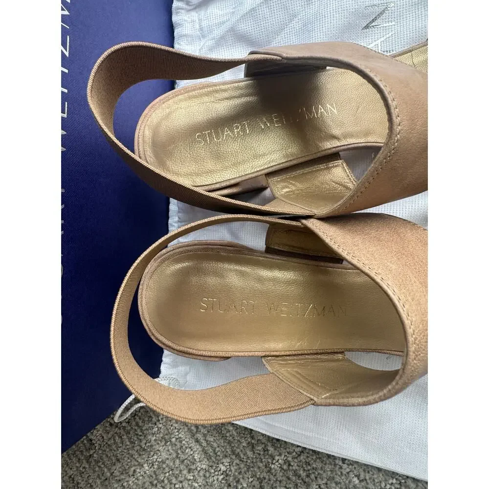 Stuart Weitzman Tan Leather Block Heel Sandals